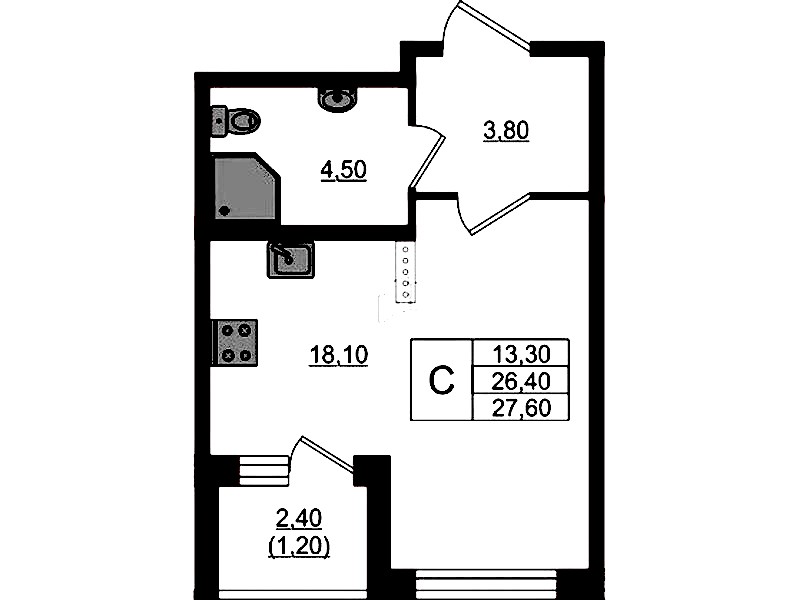 Квартира студия 27.6 м², 4/4 эт., ЖК «Пулковский дом»